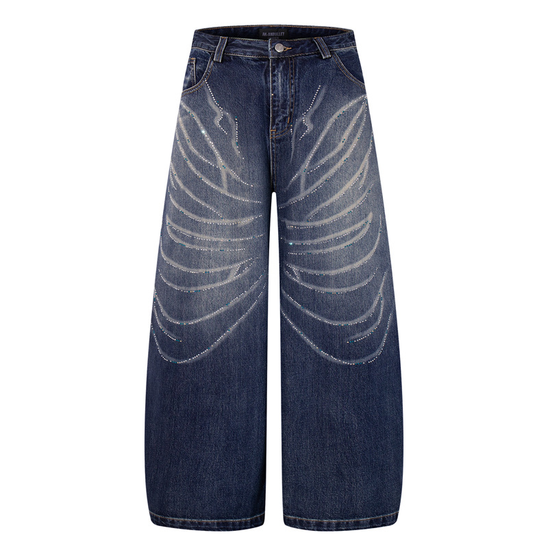 Style Butterfly Cat Whisker Laser-Printed Denim Pants with Unique Design, Wide Leg, Loose Fit, Straight Cut, Oversized Jeans