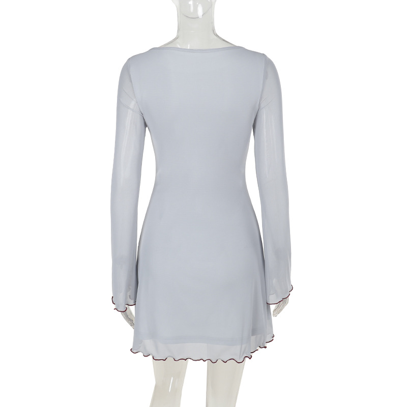 Crewneck Mid-Waist Polyester Patterned Full Sleeve Short Dress