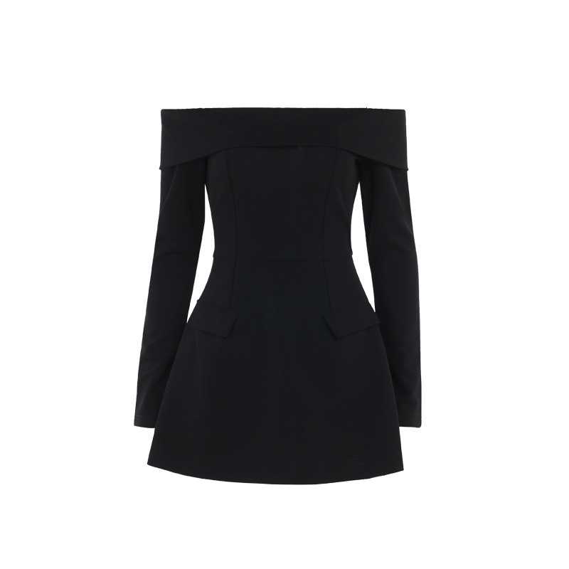 High Waist Single-Strap Long Sleeve Polyester Mini Dress
