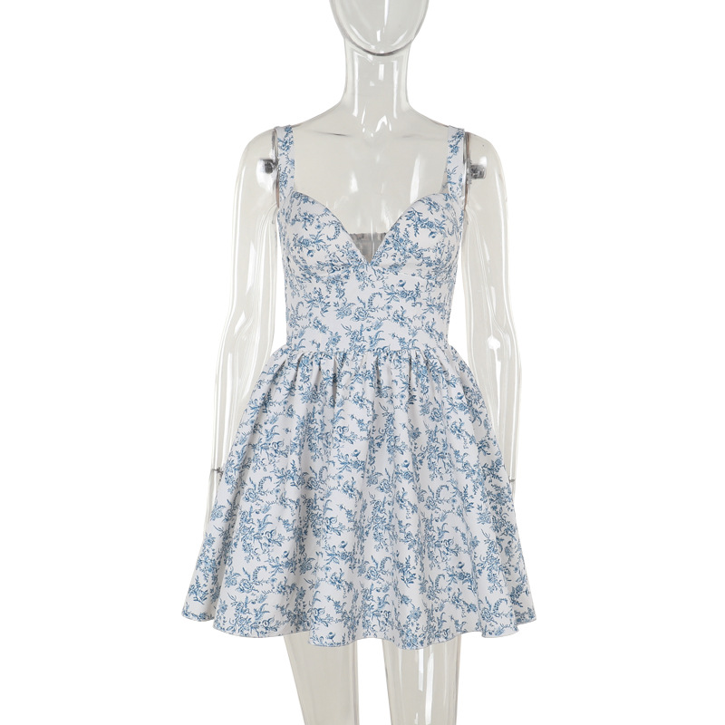 A-Line V-Neck Sleeveless High Waist Dress