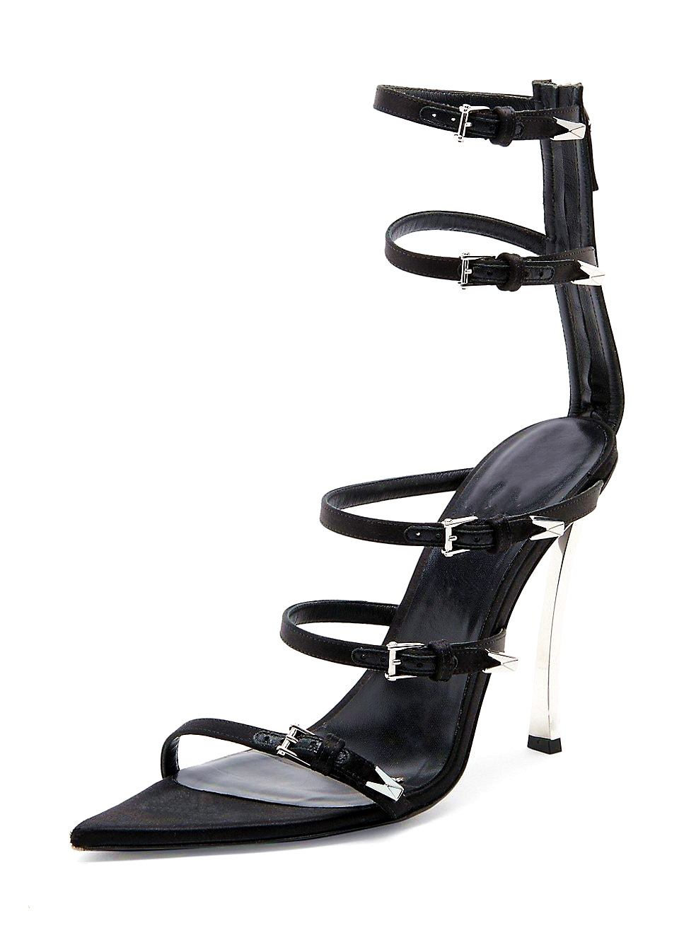 High Heeled Pointed Roman Sandals, Satin Sheepskin Buckle, Womens Oversized Shoes