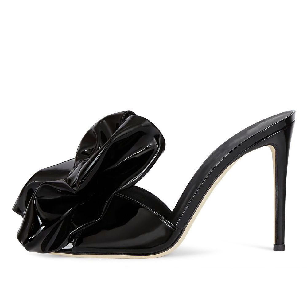 European and American Large Sized Fashionable and Luxurious Bow Tie Brown High Heel Slippers
