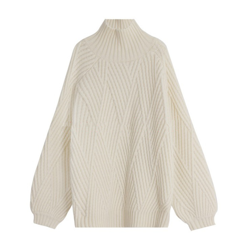 Ladies Polyester Relaxed Fit Patterned High Neck Sweater
