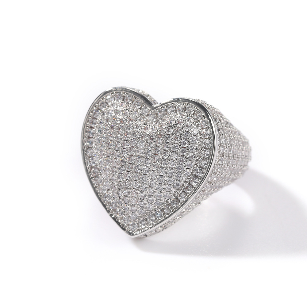 Ring copper set with 3A zircon large heart ring