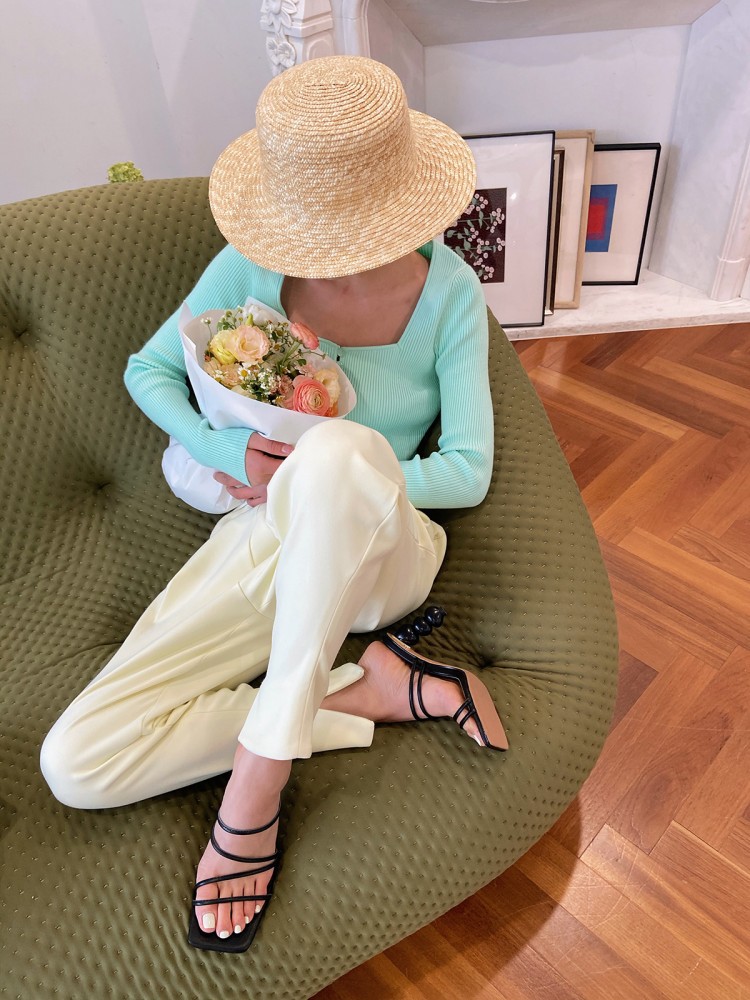 Simple Square Toe Straight Gourd High Heel Mules Women's Ball Ball Round Heel Sandals