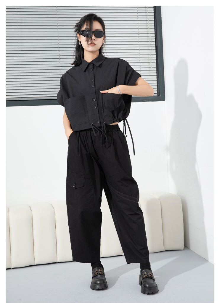 Ladies Streetwear Oversized Half Sleeve Collar Shirt