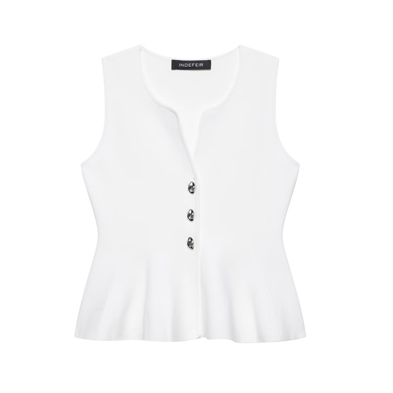 European Ladies' Sleeveless Crew Collar Plain Knitwear