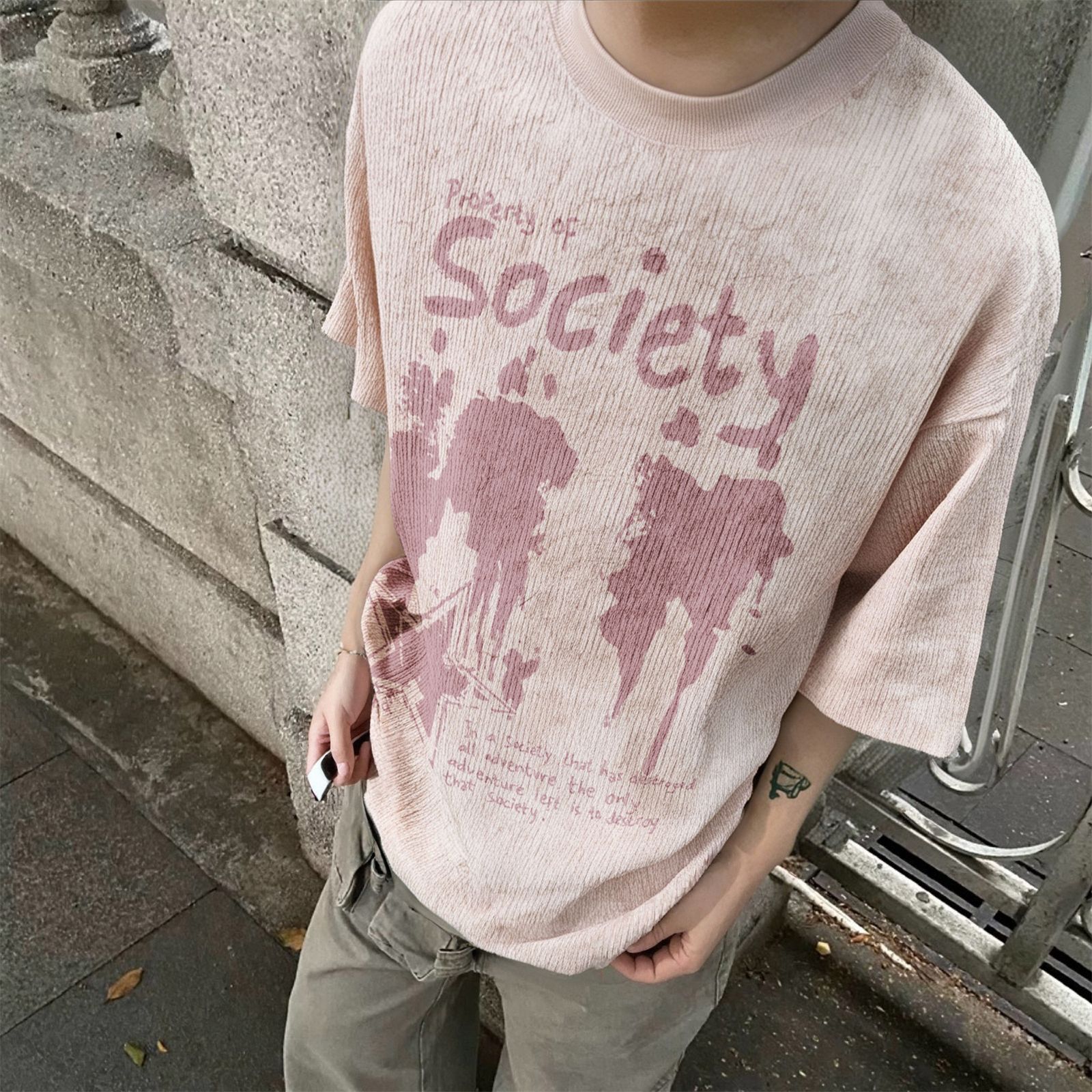 Unisex American Loose Fit Polyester Tee Digital Letters