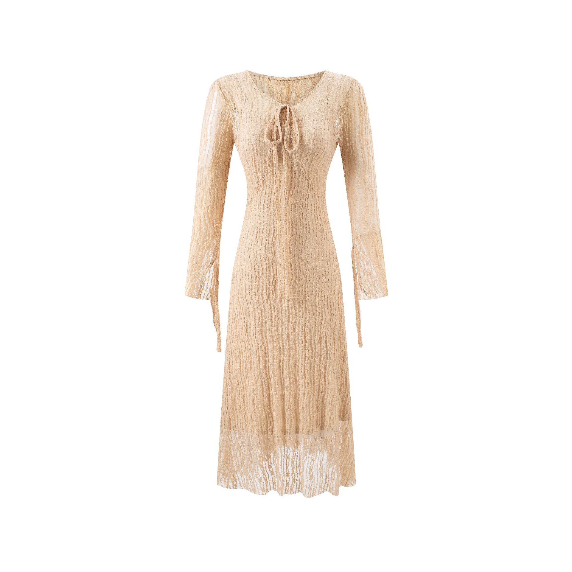 Drawstring Belted Figure-Flattering Dress