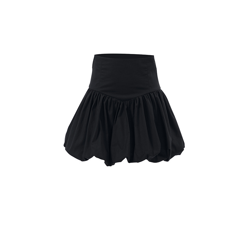 Elegant Cotton High-Waist Bubble Skirt for Office Wear A-Line Skirt Slimming Short Skirt