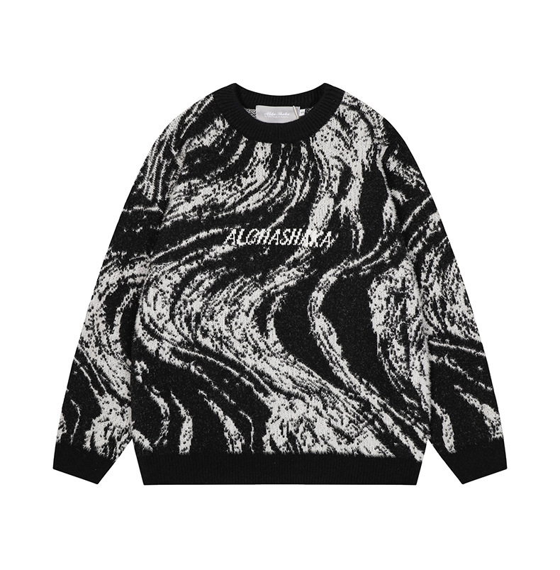 Men's Oversized Japanese Workwear Crewneck Alphabet Sweater