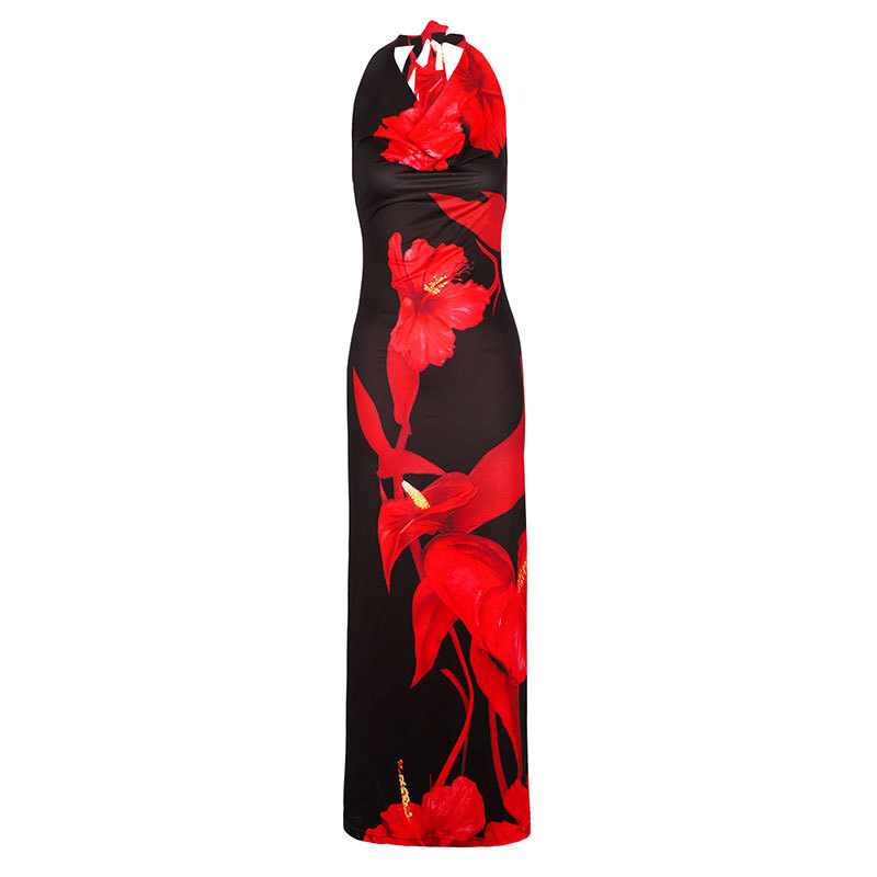 Polyester Round Collar Patterned Dress