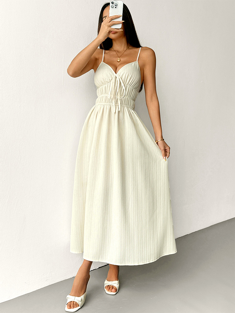 Open Back Bandeau Maxi Dress Waist Tie