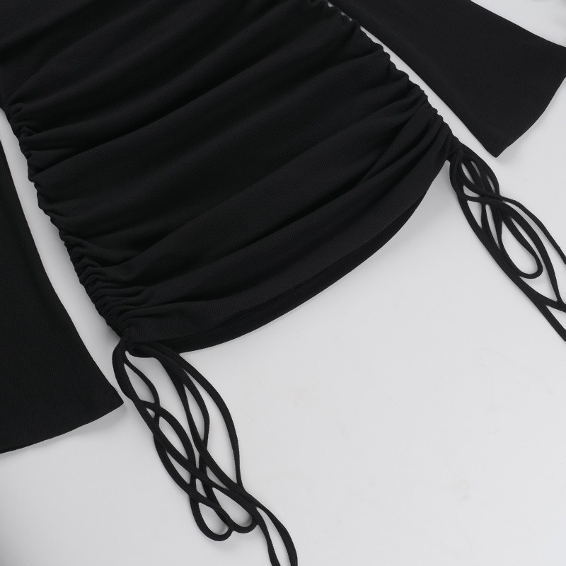Exposed Neckline Full Arm Mini Dress