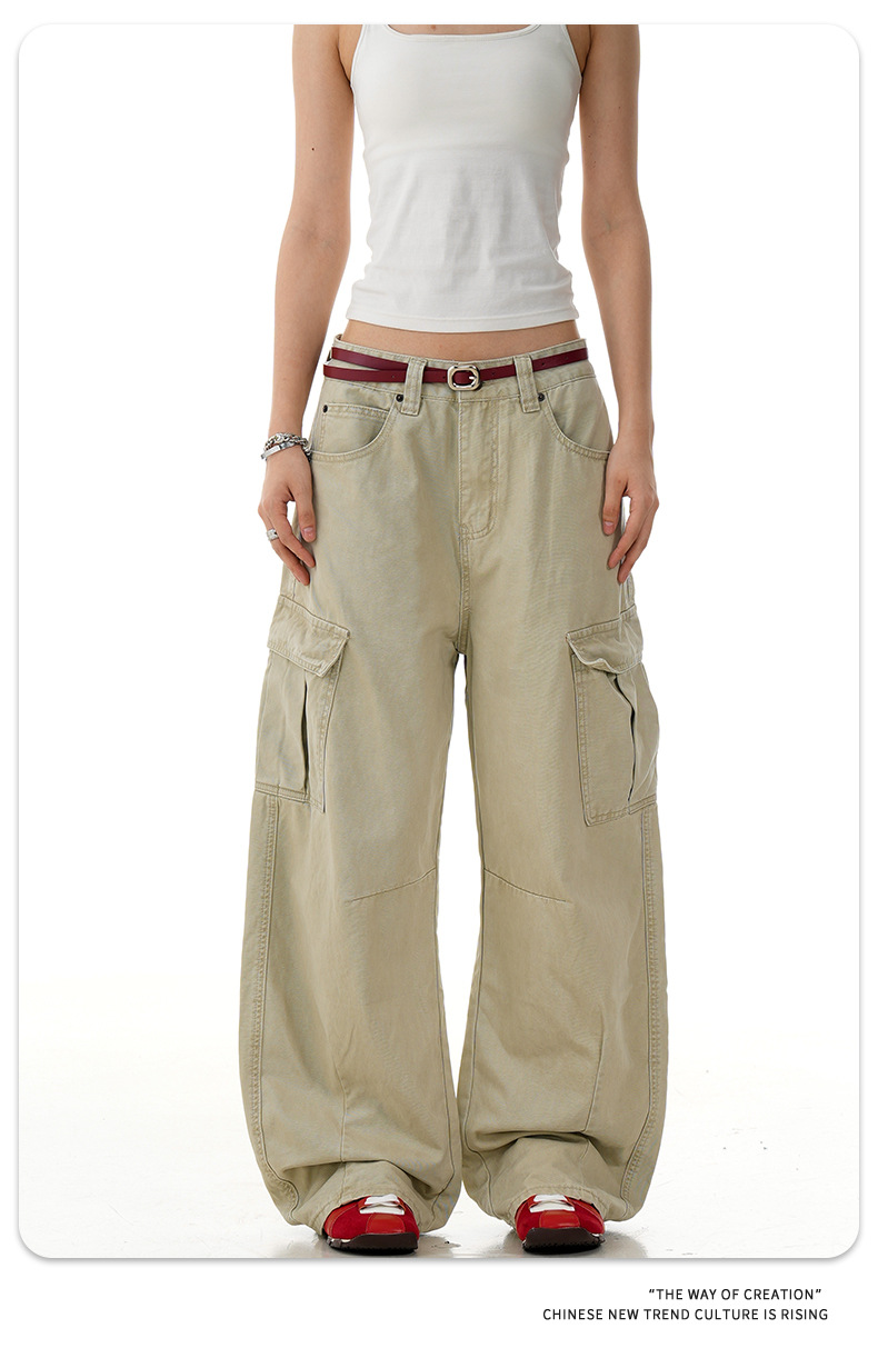 Curved Knife Work Pants for Men and Women Loose Casual Multi-Pocket Trendy Long Pants