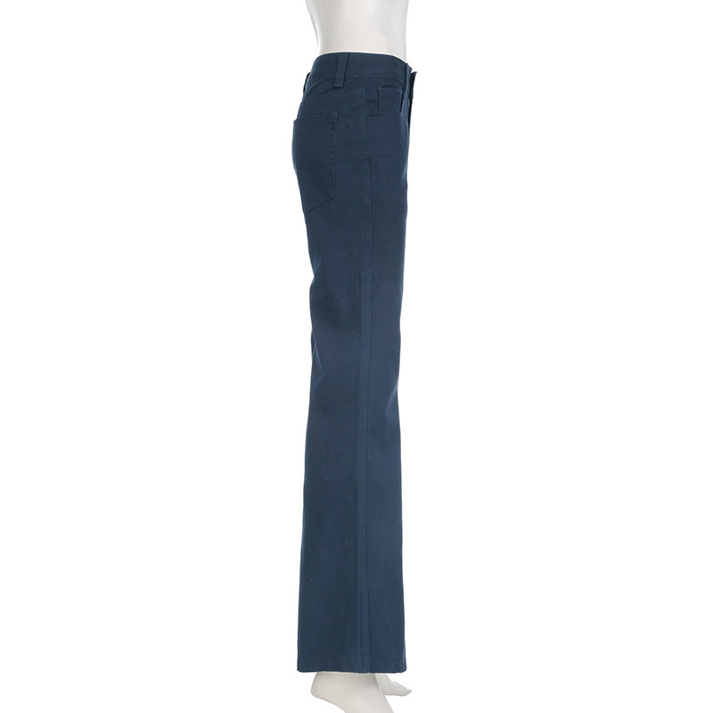 Solid color versatile loose fit slimming low waist jeans