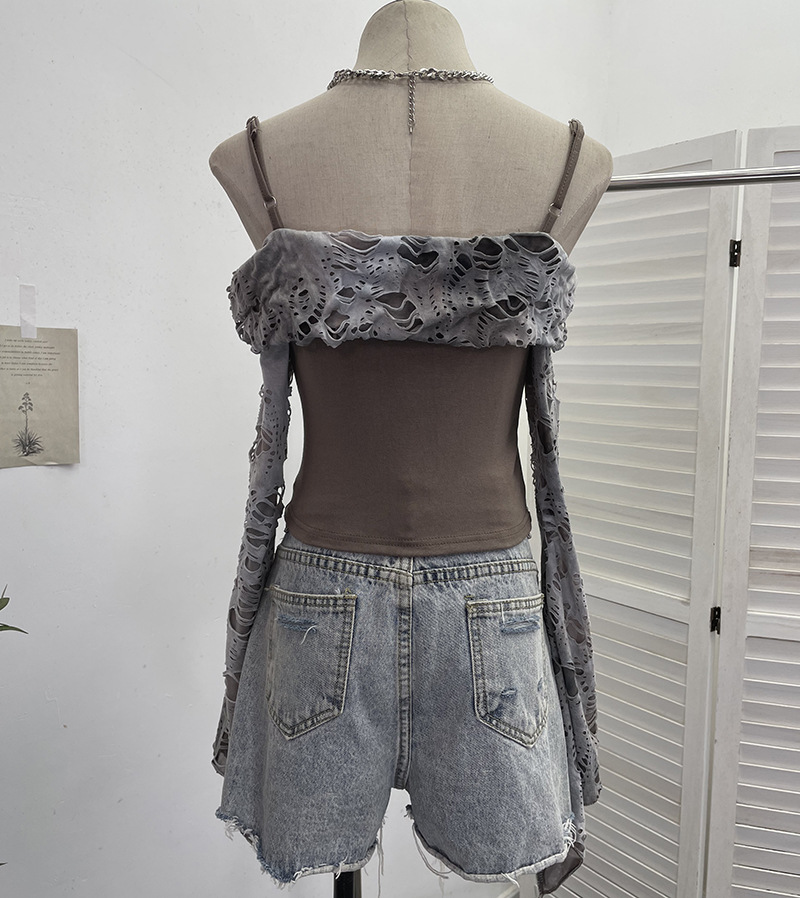 Cutout Full Sleeve Cropped T-Shirt