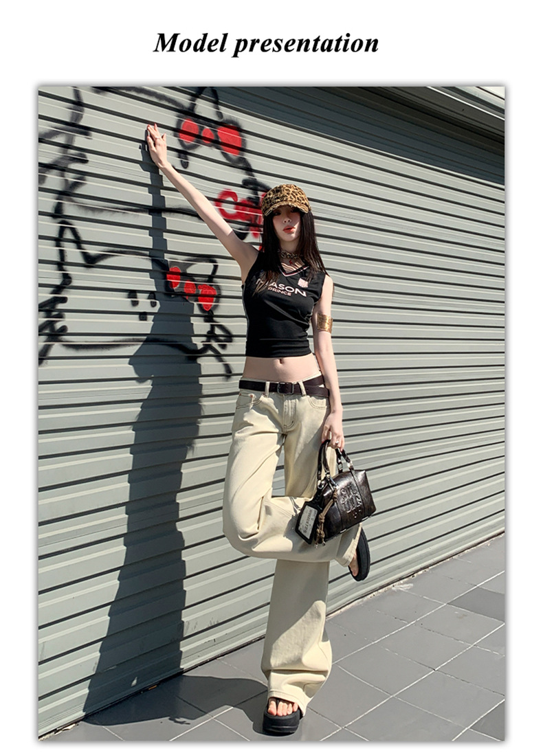 Women's Low Waist Wide Leg Jeans Summer Loose Slim Straight Pants