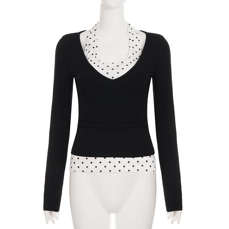 Slim Colorblock Plunge Layered Midriff Top