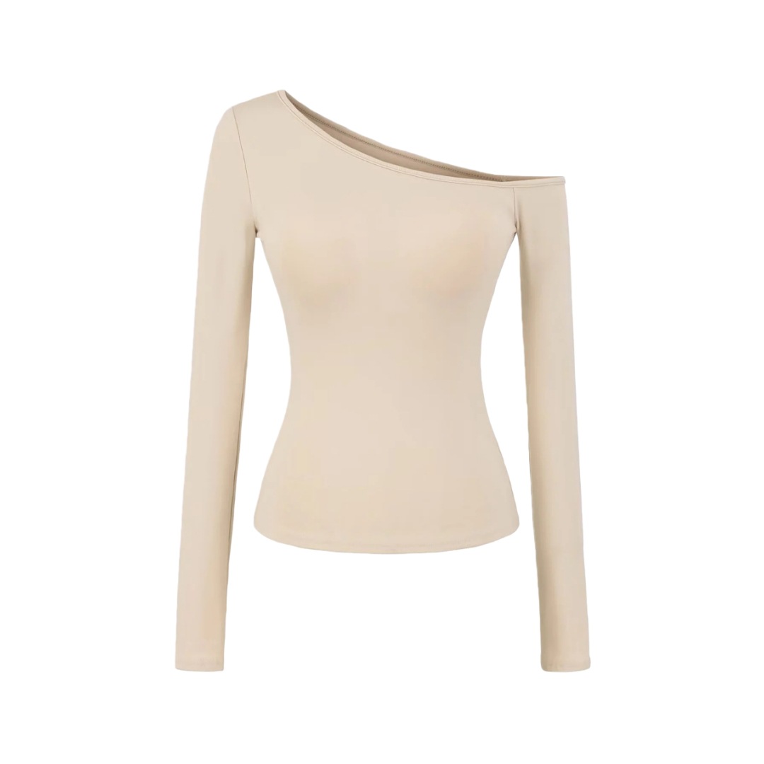 Slim Fit Wrist-Length Plain Slant-Neck Bra-Cup Blouse