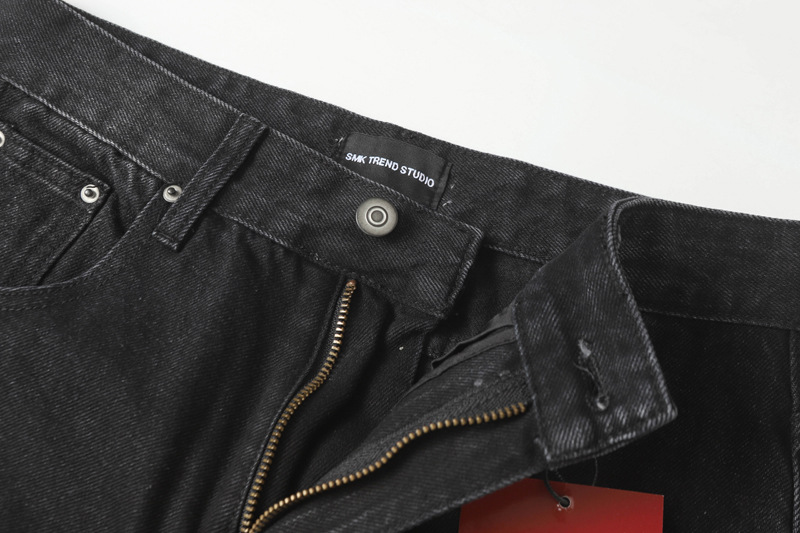 Street Casual Versatile Retro Pleated Washed Distressed Oversized Denim Pants Clean Fit Unisex Wide Leg Tapered Jeans