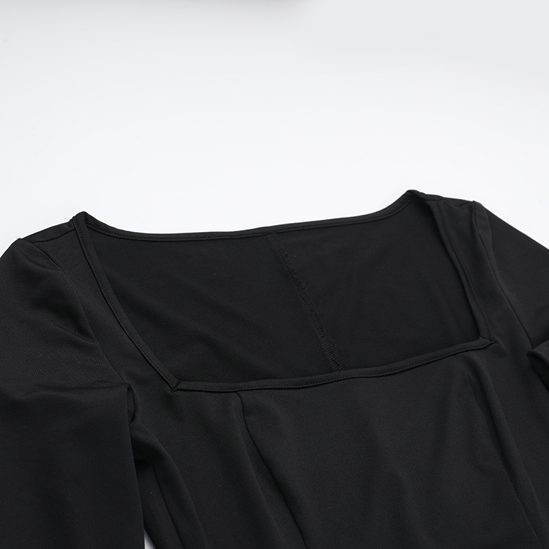 Geometric Neckline Contouring Dress Full Sleeve Side Vent