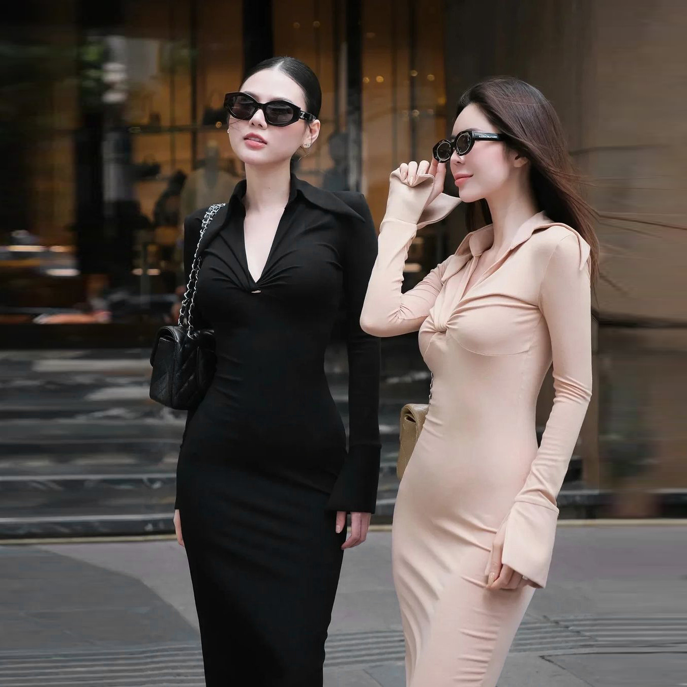 Bodycon Crossover Plunge Long Sleeve Dress