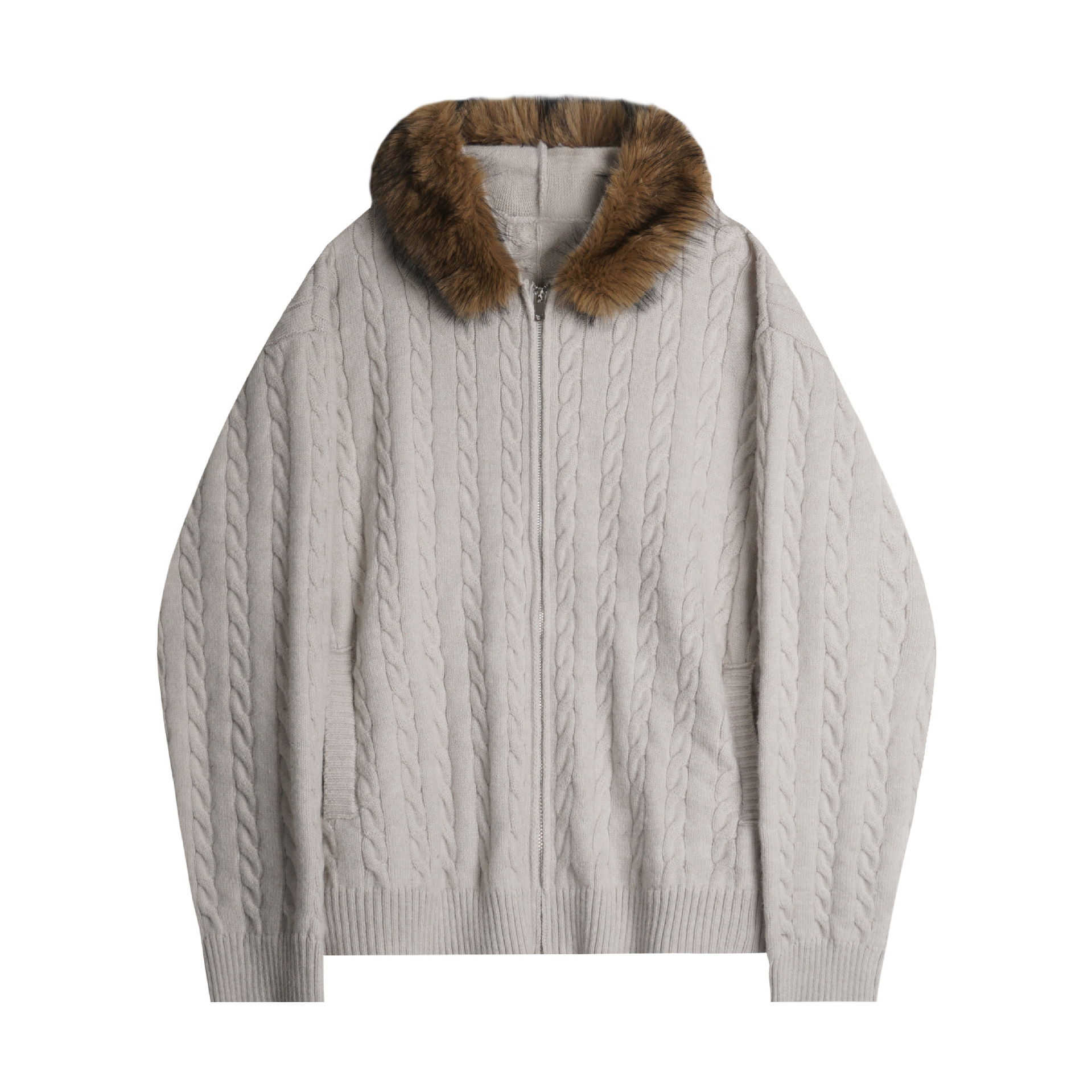 Retro Cotton Blend Zip Front Sweater