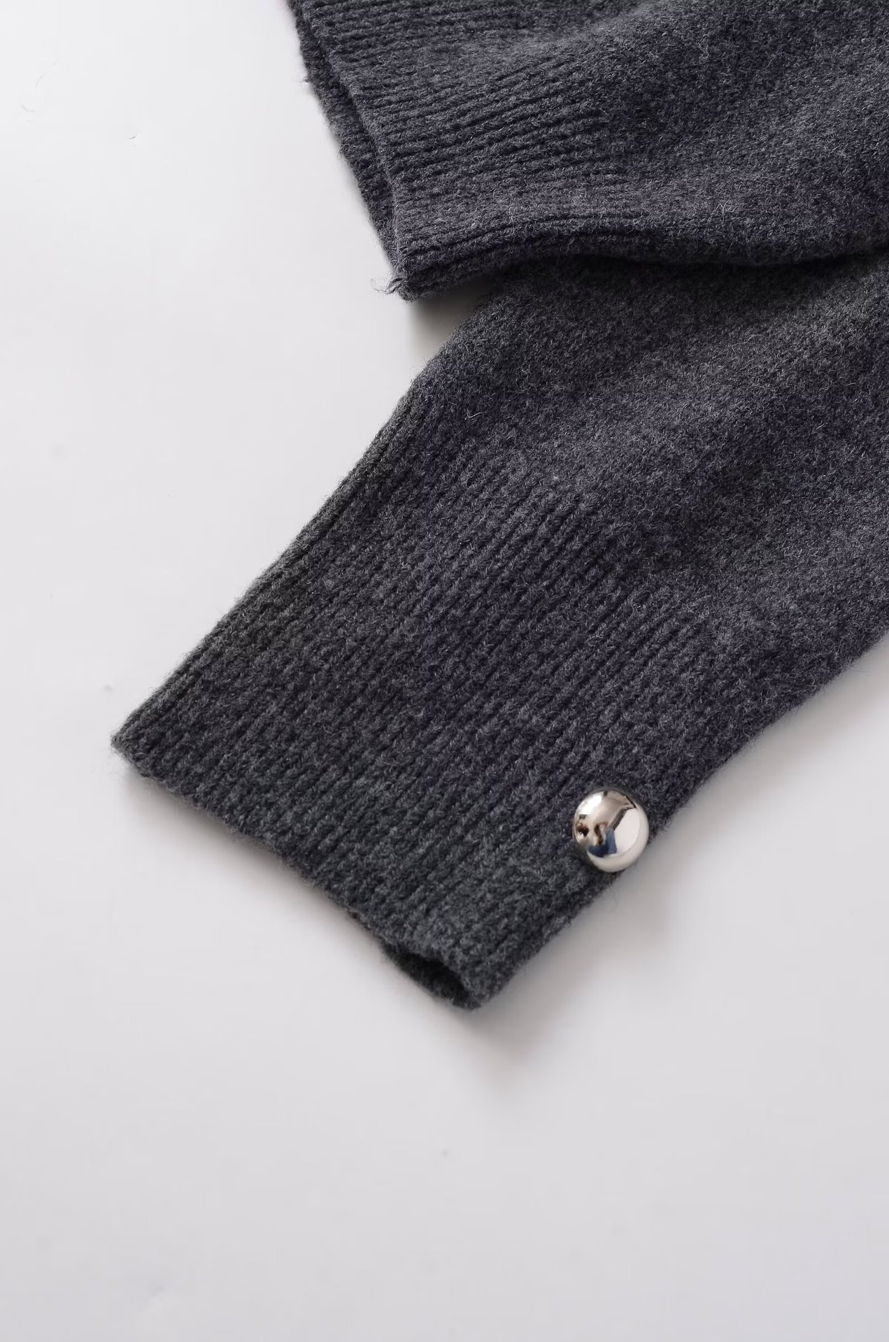 Plain Polyester Plunge Long Sleeve Sweater