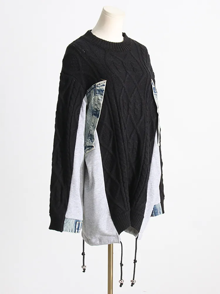 Ladies Oversized Cotton Collet Asymmetric Sweater
