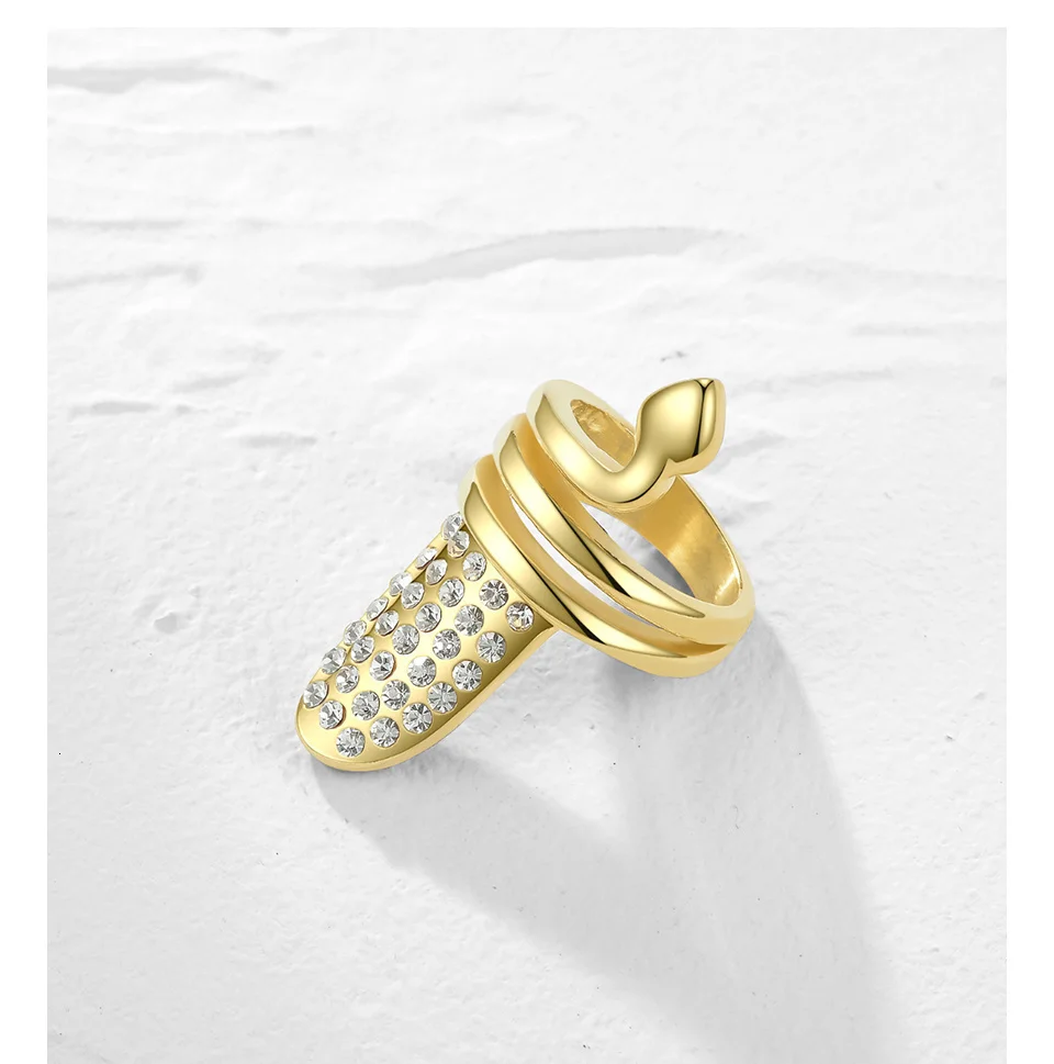 Punk Snake Rhinestone Nail Ring Stainless Steel Curve Finger Rings For Women Accessories Fashion Jewelry Gifts