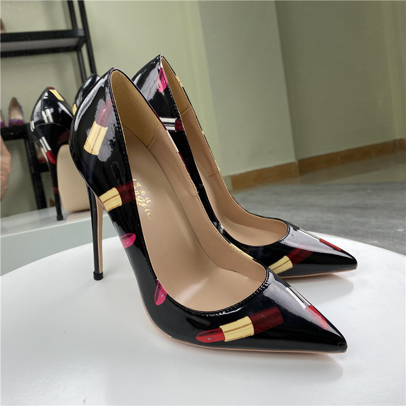 Slogan Graffiti Celebrity High Heels, Pointed Slim Heels, Shallow Mouth Single Shoes