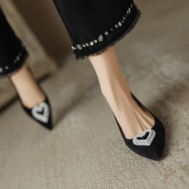 Elegant With Low Heel Brand Genuine Leather High Heels Metal Button Heels For Women Comfortable Pumps Pointed Toe