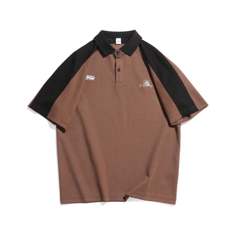 Japanese Retro Cotton Color Block Letter Shirt