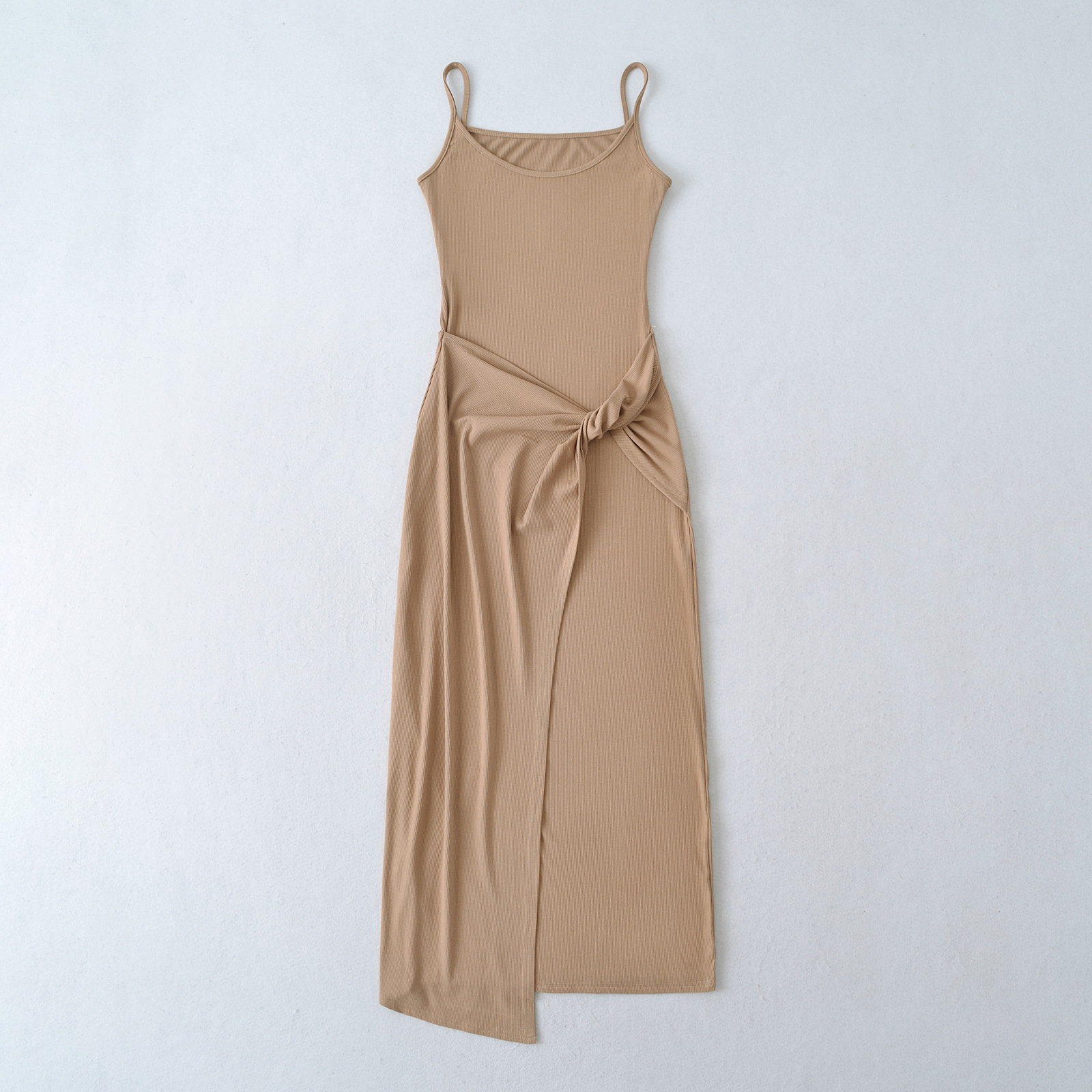 Elastic Waist Knot Design Sweetheart Knit Strap Long Dress
