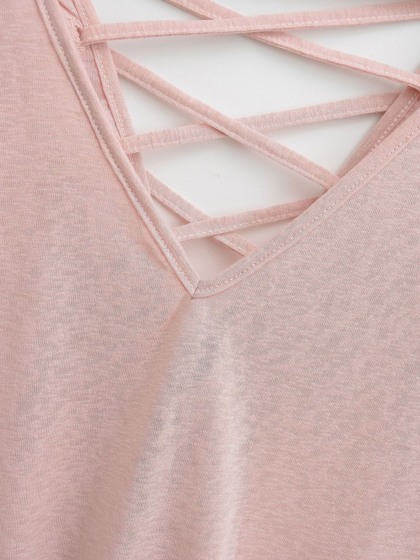 Tie Rope V-Neck Short Sleeve Loose Casual T-Shirt