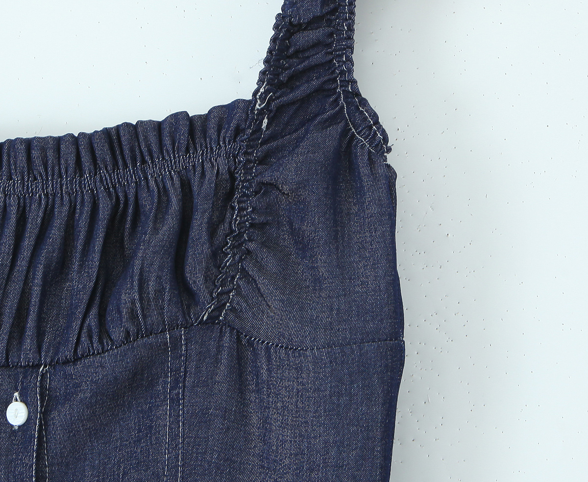 Square Neck Single Breasted Denim Dress