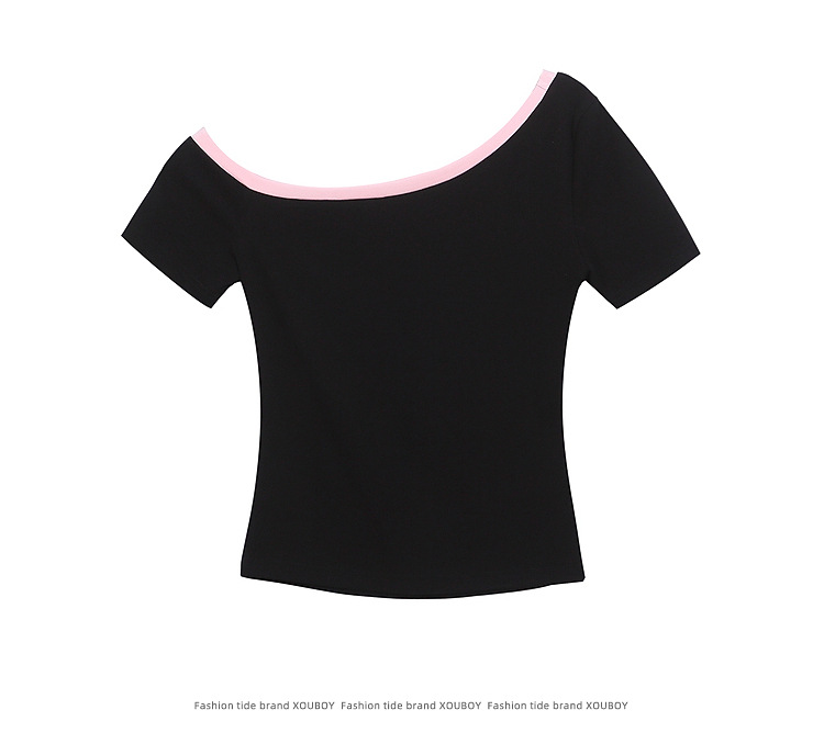 Letter Print Off-Shoulder Short Sleeve T-Shirt for Women Summer