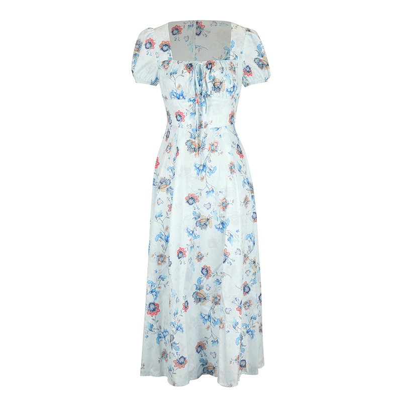 Short Puff Shoulder Botanical Maxi Dress
