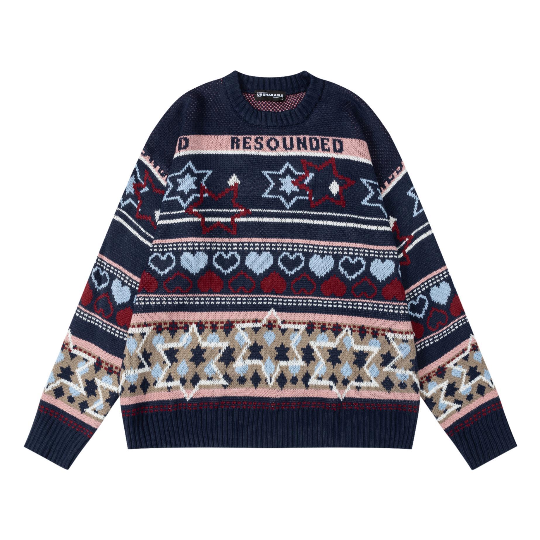 Retro Starry Knit Oversized Long Sleeve Sweater