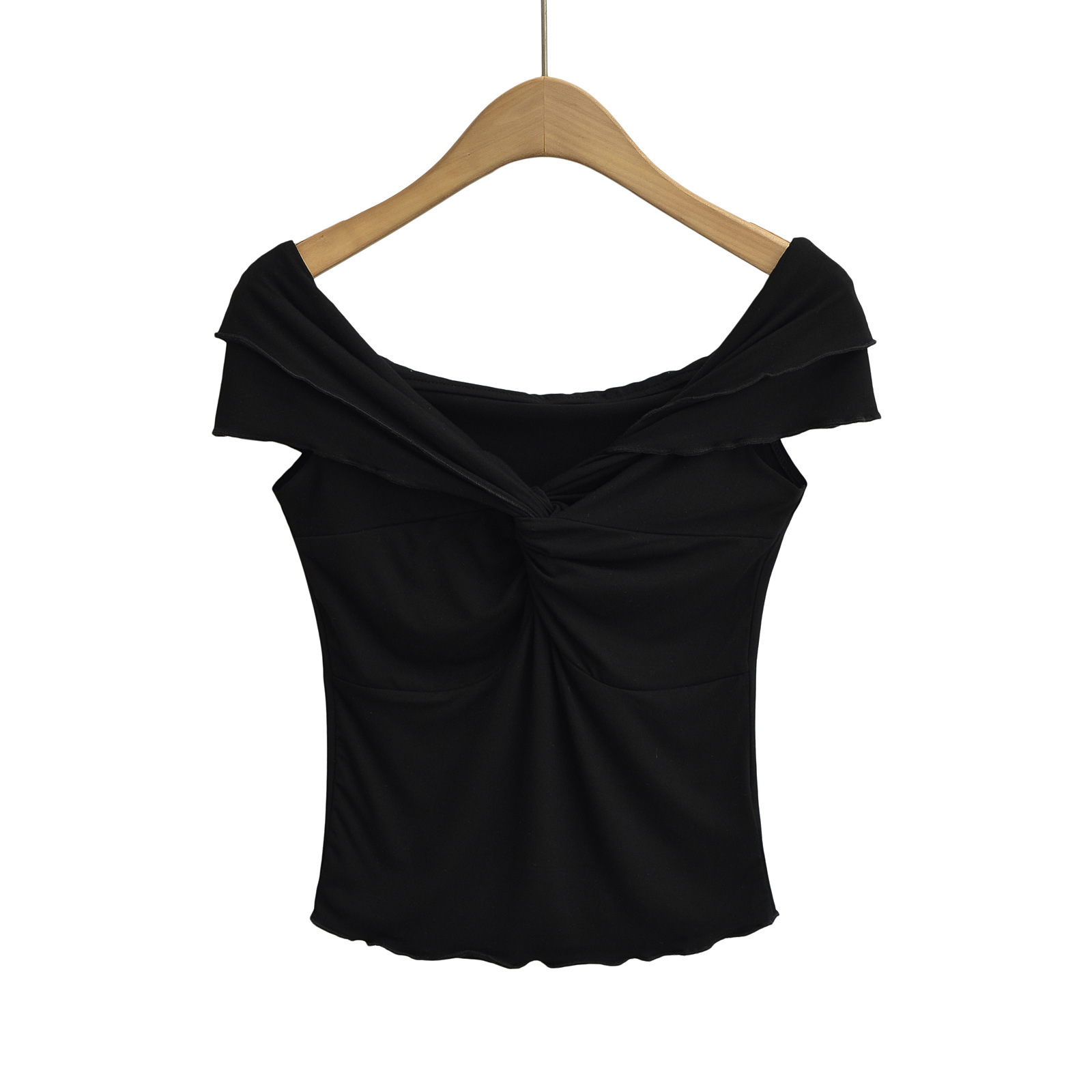 Sexy Asymmetric Neckline Cropped Sleeve Shirt