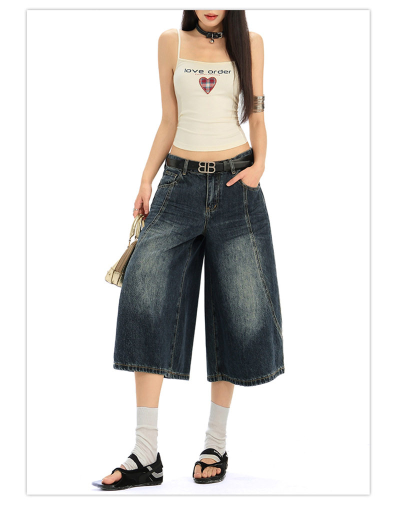 Women's Denim Pants Dark Color Versatile Loose Wide-Leg Design Sense Straight Leg Pants