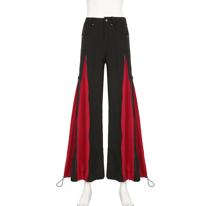 Zipper splicing contrasting color personalized casual pants