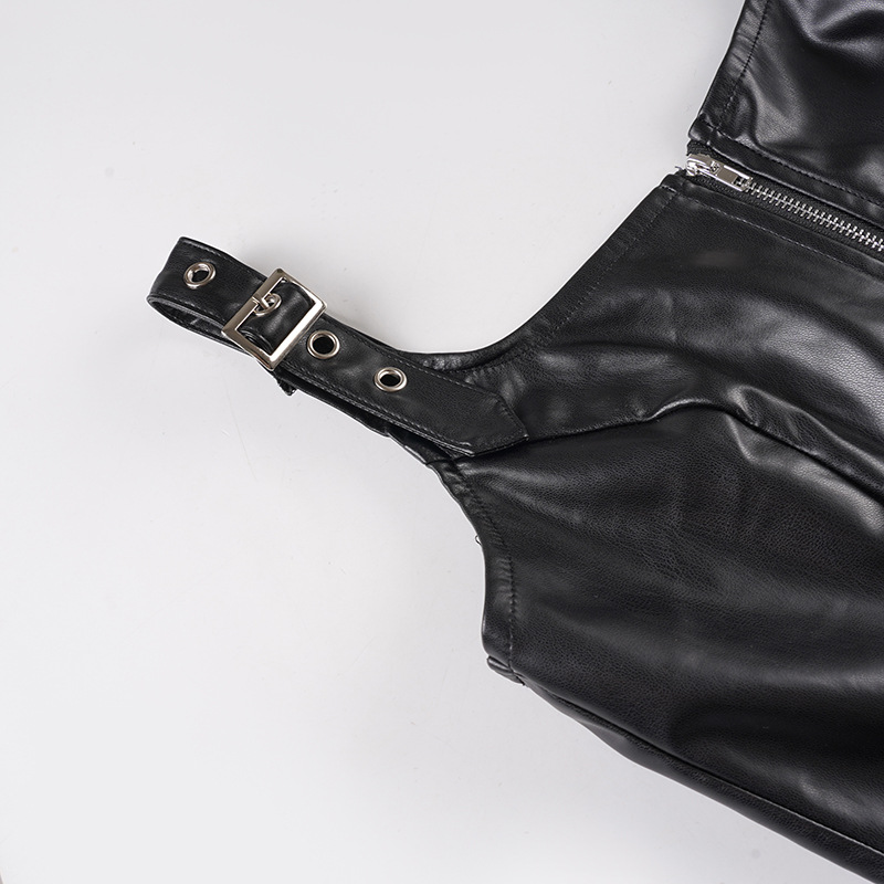 Zip-Front Moto Lambskin Tank Top
