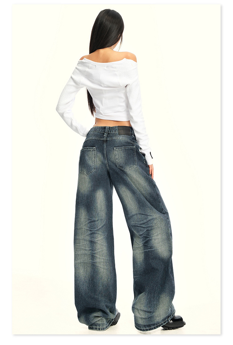 Women's Washed Straight Jeans Loose Floor-Length Wide-Leg Pants