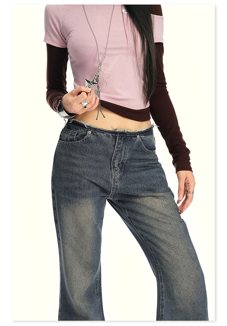 Women's Low Waist Flared Jeans Long Trumpet Pants Non-Skinny Trousers