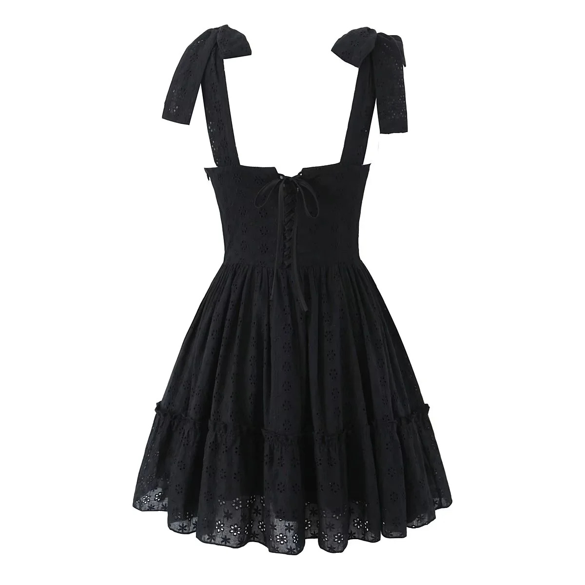 A-Line Square Neck Sleeveless Cotton Solid Strappy Dress