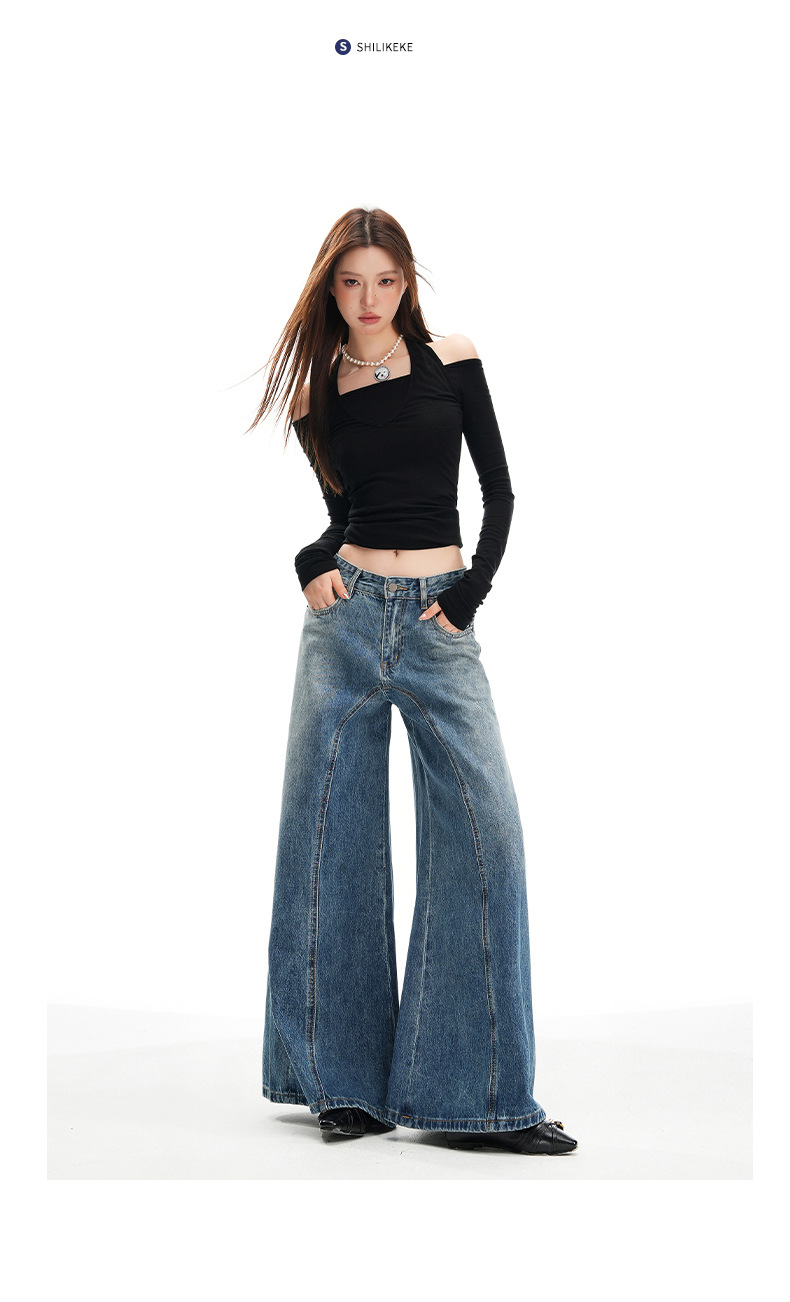 Wide Leg Jeans for Women Autumn New Design Deconstructed Style American Cut Loose Straight Pants