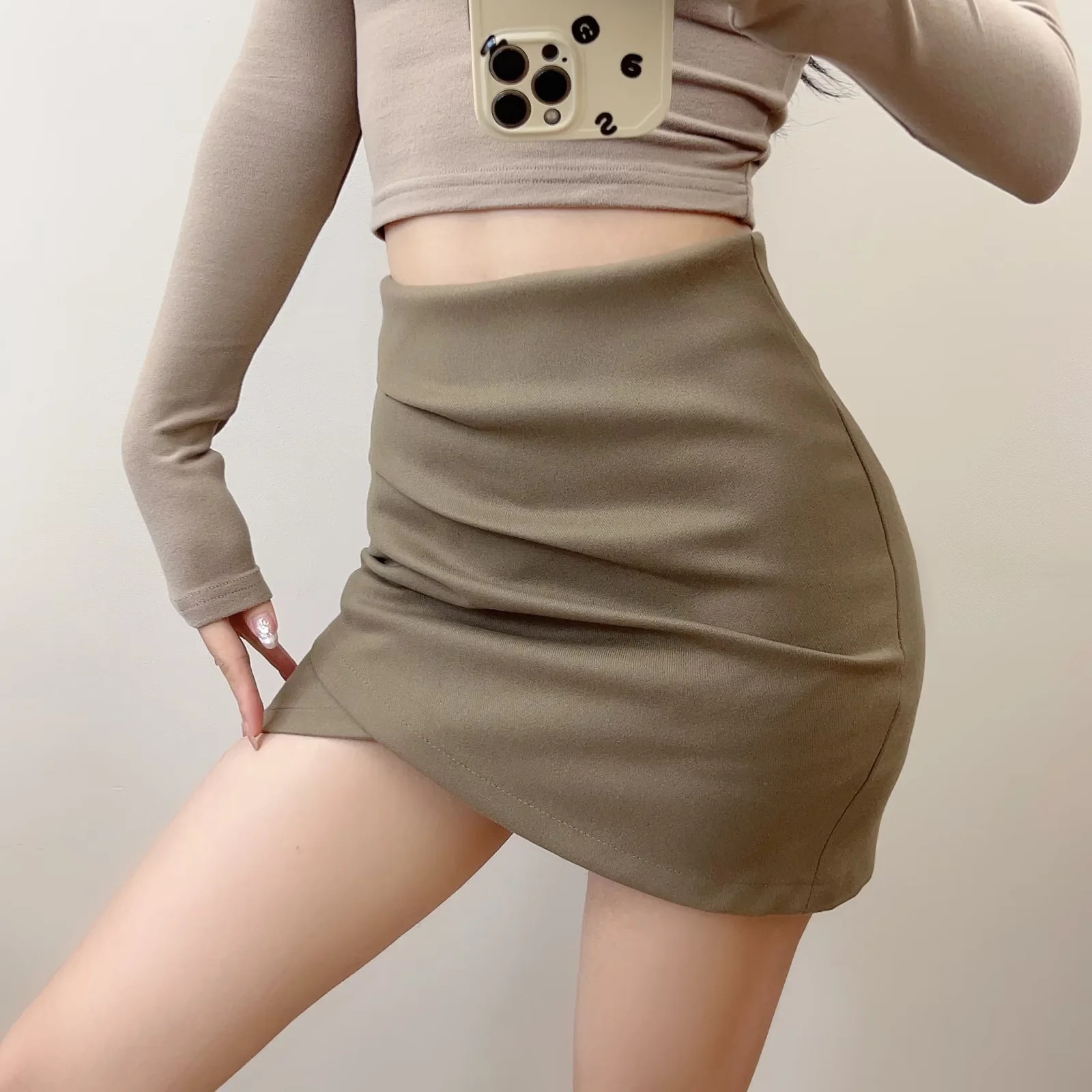 Asymmetrical Unprinted Cotton Blend Streetwear Skirt