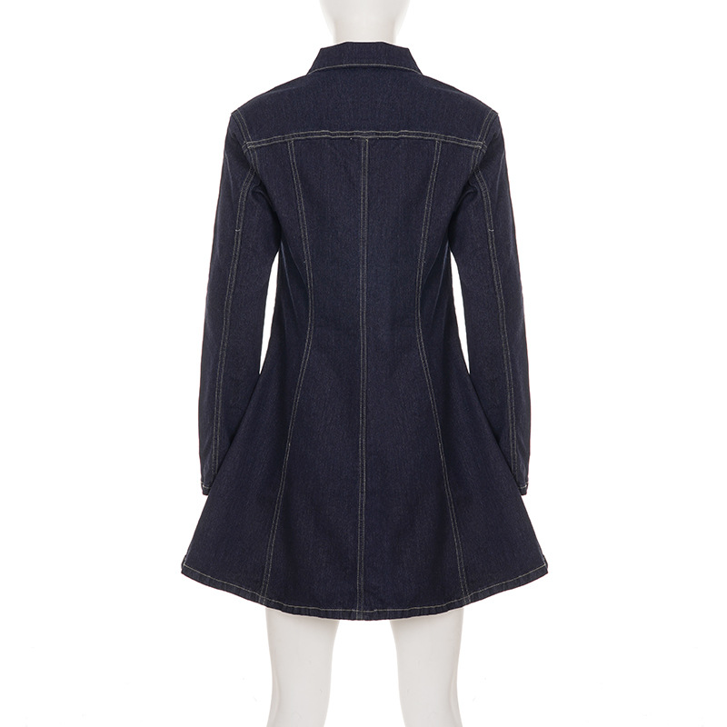 Sleek Flattering Polo Collar Long Sleeve Cotton Dress